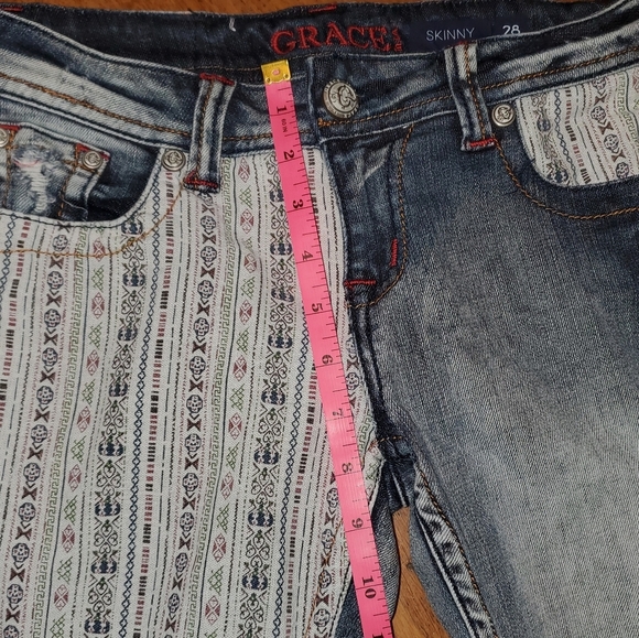Grace in LA Mixed Pattern Jeans - Picture 7 of 11
